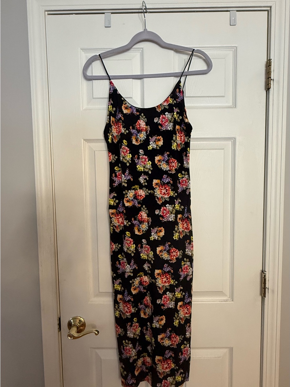 Alice + Olivia Black Floral Maxi Slip Dress with Spaghetti Straps